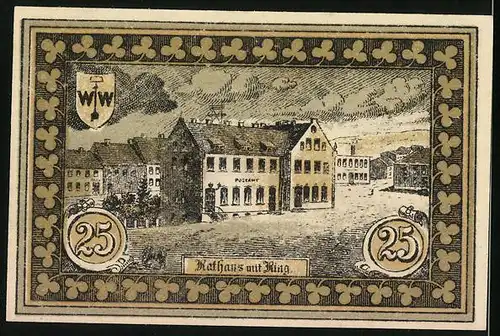 Notgeld Hohenfriedeberg, 25 Pfennige, Rathaus mit Ring und Protest. Kirche