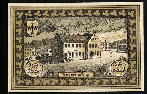 Notgeld Hohenfriedeberg, 25 Pfennige, Rathaus mit Ring und Protest. Kirche