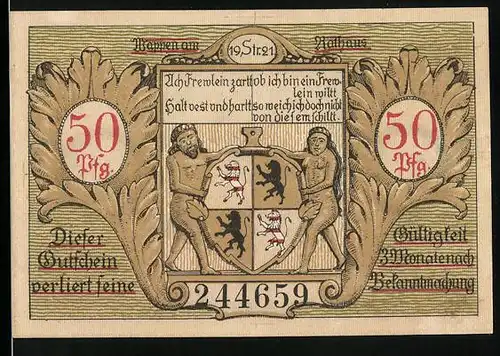 Notgeld Hildburghausen 1921, 50 Pfennige, Wappen und Ortsansicht
