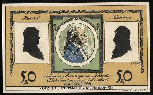 Notgeld Lilienthal 1921, 50 Pfennige, Johann Hieronymus Schroeter