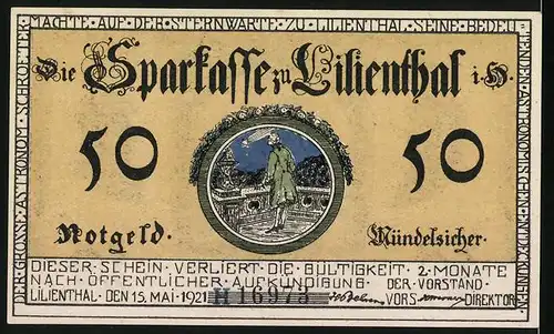 Notgeld Lilienthal 1921, 50 Pfennige, Johann Hieronymus Schroeter