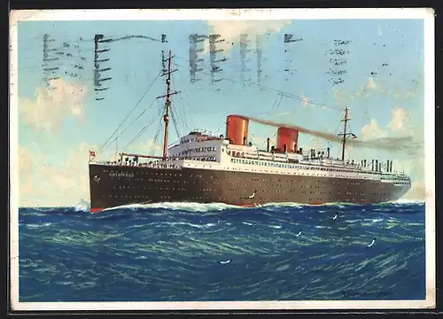 Künstler-AK Robert Schmidt: Nordd. Lloyd Bremen, Passagierschiff Columbus