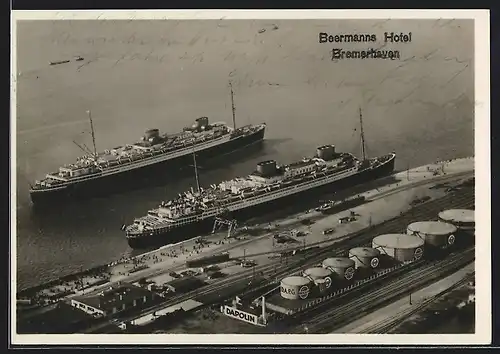 AK Bremerhaven, Passagierschiffe Bremen und Deutschland des Nordd. Lloyds aus der Vogelschau