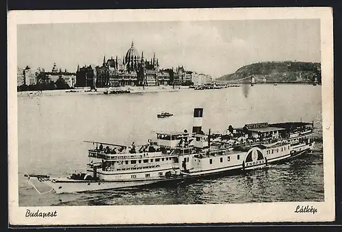 AK Budapest, Donaudampfer Zsofia, Flusspartie