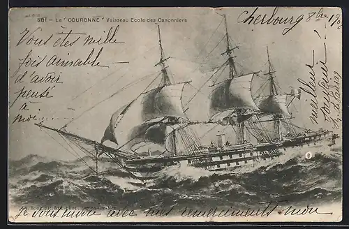 Künstler-AK La Couronne, Vaisseau Ecole des Canonniers