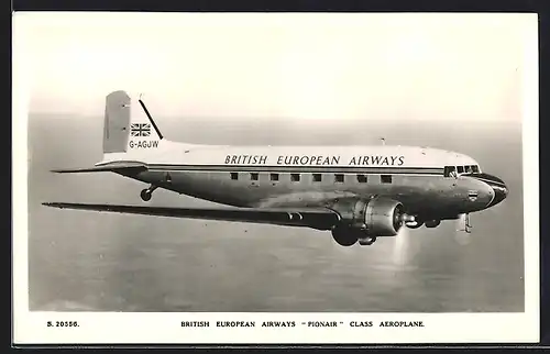 AK Flugzeug G-AGJW der British European Airways über dem Meer