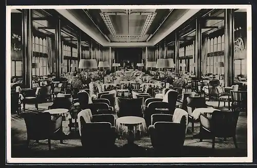 AK Passagierschiff Bremen, Blick in die Gesellschaftshalle Kajüte, Turbine-Schnelldampfer, Norddt. Lloyd Bremen