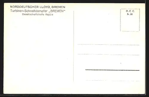 AK Passagierschiff Bremen, Blick in die Gesellschaftshalle Kajüte, Turbine-Schnelldampfer, Norddt. Lloyd Bremen