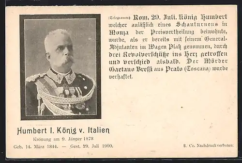 AK Humbert I. König von Italien in Uniform