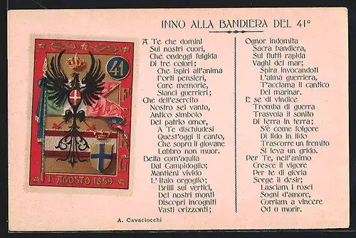 AK Briefmarke, 41. Infanterie-Regiment, Inno alla Bandiera del 41, A Te che domini...