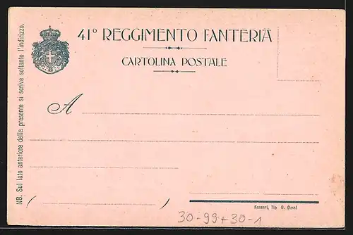 AK Briefmarke, 41. Infanterie-Regiment, Inno alla Bandiera del 41, A Te che domini...