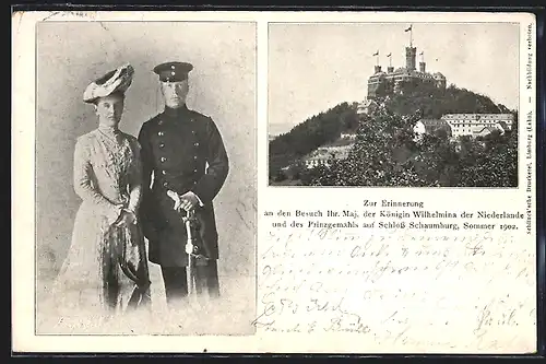 AK Königin Wilhelmina von den Niederlanden und Prinzgemahl auf Schloss Schaumburg 1902