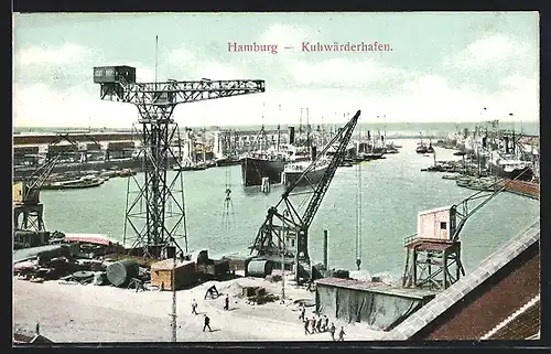 AK Hamburg, Kuhwäderhafen mit Blick auf Schiffe