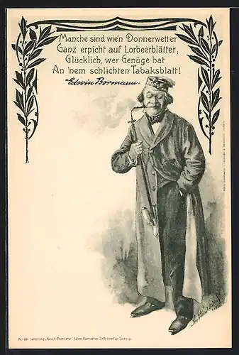 Künstler-AK Mann raucht eine Tabakspfeife