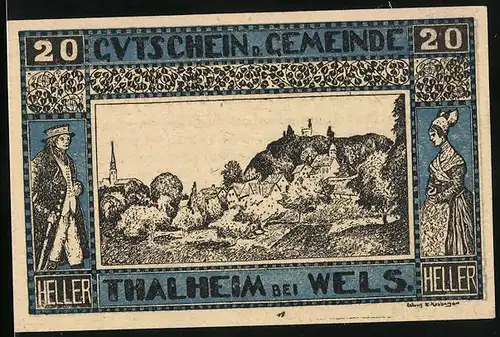 Notgeld Thalheim bei Wels, 20 Heller, Teilansicht mit Heller