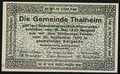 Notgeld Thalheim bei Wels, 50 Heller, Kirchen