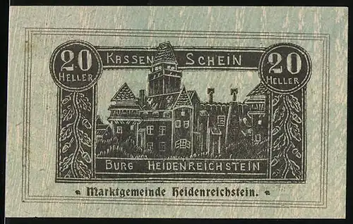 Notgeld Heidenreichstein 1920, 20 Heller, Burg Heidenreichstein