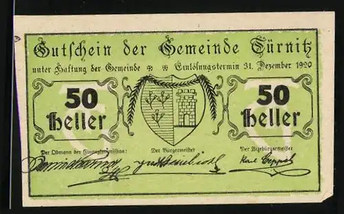 Notgeld Türnitz 1920, 50 Heller, Wappen