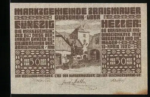 Notgeld Traismauer 1920, 50 Heller, Denkmal
