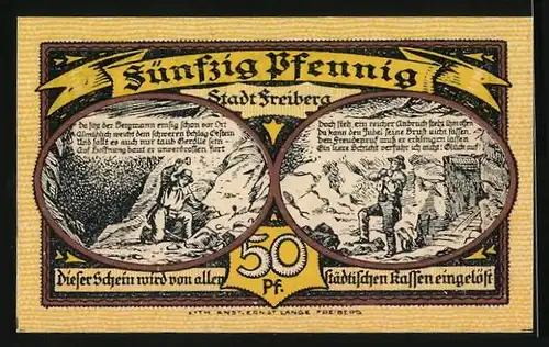 Notgeld Freiberg i. Sa. 1921, 50 Pfennig, Stadtsilhouette