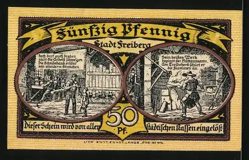 Notgeld Freiberg 1921, 50 Pfennig, Stadtsilhouette