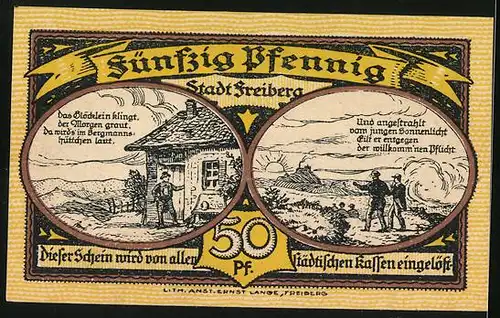 Notgeld Freiberg 1921, 50 Pfennig, Stadtsilhouette