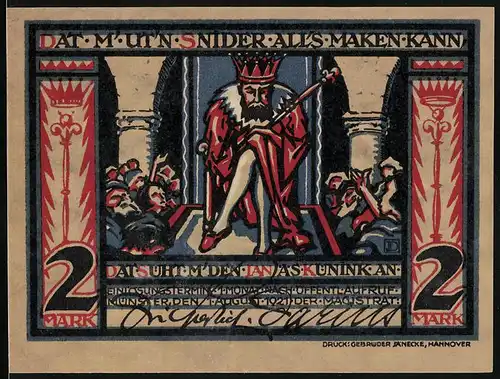 Notgeld Münster i. W. 1921, 2 Mark, König mit Zepter