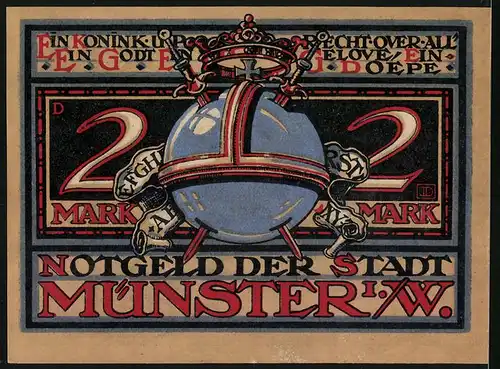 Notgeld Münster i. W. 1921, 2 Mark, König mit Zepter
