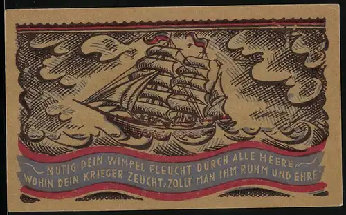 Notgeld Oldenburg 1921, 50 Pfennig, Segelschiff auf hoher See