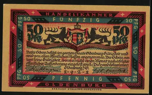 Notgeld Oldenburg 1921, 50 Pfennig, Segelschiff auf hoher See