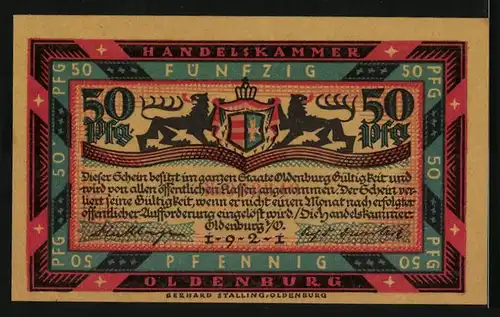 Notgeld Oldenburg 1921, 50 Pfennig, Segelschiff auf hoher See