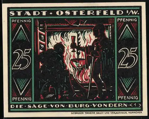 Notgeld Osterfeld i. W. 1921, 25 Pfennig, Die Sage von Burg Vondern, Krieger mit Glas