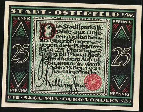 Notgeld Osterfeld i. W. 1921, 25 Pfennig, Die Sage von Burg Vondern, Priester beim Ritual