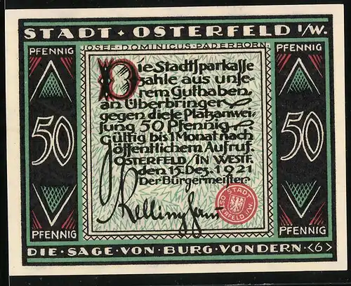 Notgeld Osterfeld i. W. 1921, 50 Pfennig, Die Sage von Burg Vondern