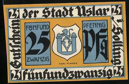 Notgeld Uslar 1921, 25 Pfennig, Wappen