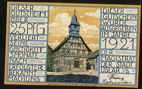 Notgeld Uslar 1921, 25 Pfennig, Wappen