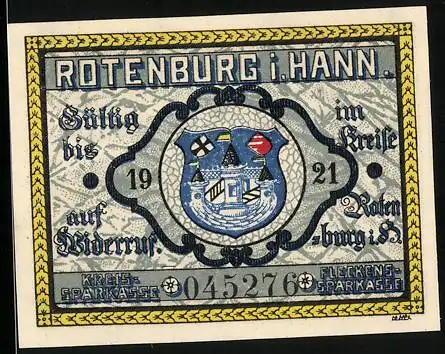 Notgeld Rotenburg i. Hann. 1921, 25 Pfennig, Wappen