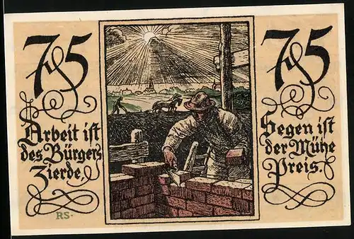 Notgeld Rotenburg i. Hann 1921, 75 Pfennig, Maurer bei der Arbeit