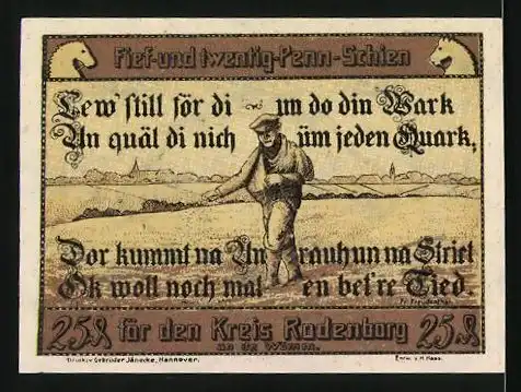 Notgeld Rotenburg i. Hann 1921, 25 Pfennig, Stadtwappen