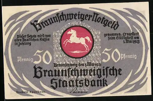 Notgeld Braunschweig 1923, 50 Pfennig, Weisses Pferd