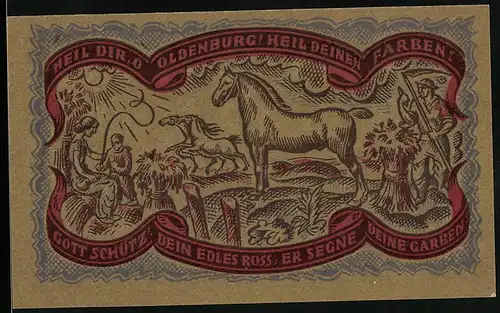 Notgeld Oldenburg 1921, 50 Pfennig, Bauer mit Pferden