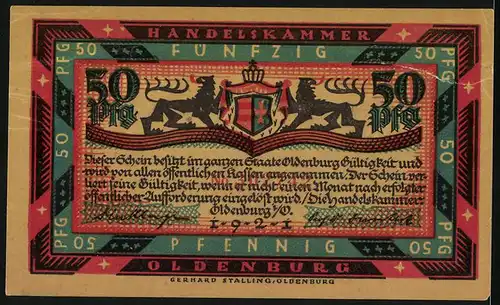 Notgeld Oldenburg 1921, 50 Pfennig, Hünengrab bei Sonnenschein