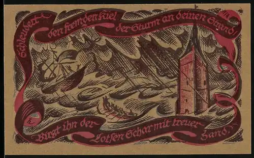 Notgeld Oldenburg 1921, 50 Pfennig, Boot auf hoher See bei Sturm