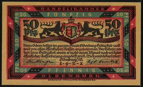 Notgeld Oldenburg 1921, 50 Pfennig, Boot auf hoher See bei Sturm