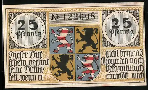 Notgeld Hildburghausen, 25 Pfennig, Stadtwappen