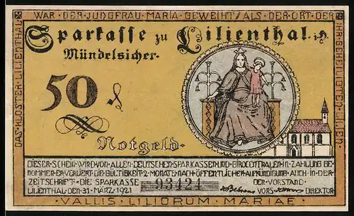 Notgeld Lilienthal 1921, 50 Pfennig, Maria mit Jesuskind