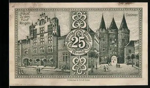 Notgeld Goch 1921, 25 Pfennig, Haus Zu den fünf Ringen, Steintor
