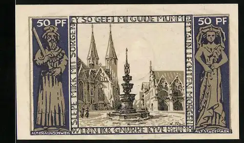 Notgeld Braunschweig 1923, 50 Pfennig, Brunnen