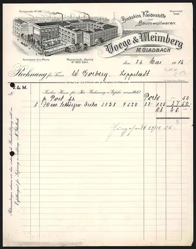 Rechnung M. Gladbach 1916, Voege & Weinberg, Buckskins, Kleiderstoffe und Baumwollwaren, Werkgelände mit Grünanlage