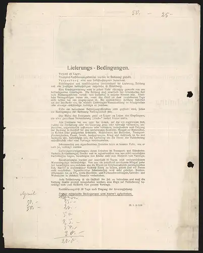 Rechnung Münchberg 1925, Braunsberg & Co. AG, Baumwollweberei, Blick auf das Werksgelände mit grossem Schornstein